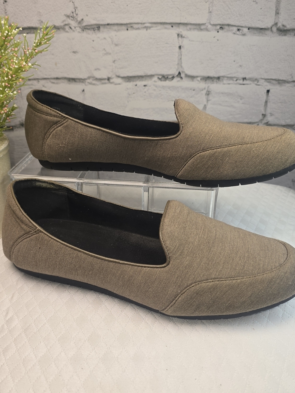 H BY HALSTON KARINA SLIP-ON LOAFERS HEATHERED TAN CLOTH SLIP ON WOMENS 11